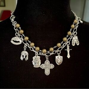 God Charm Bracelet Armor of God ~ Vintage  Austrian Copper Pearls